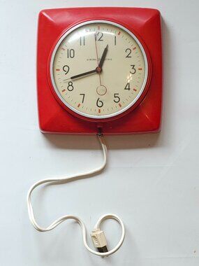 Vintage General Electric Mid Century Modern Cherry Red Kitchen Wall Clock